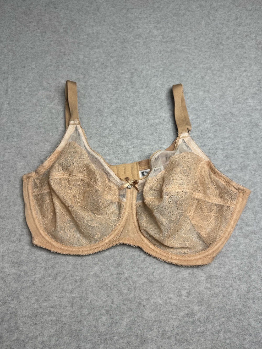 Wacoal Sheer Lace Underwire Bra Retro Full Figured 38DD Tan